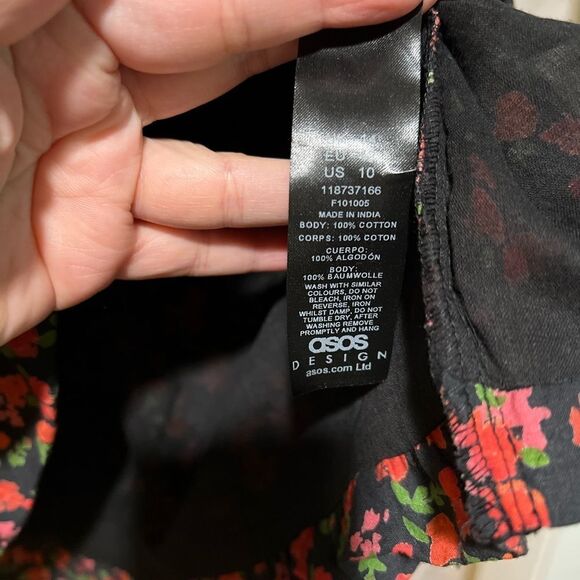 ASOS DESIGN corsage puff ball mini dress in black ditsy - Picture 4 of 11